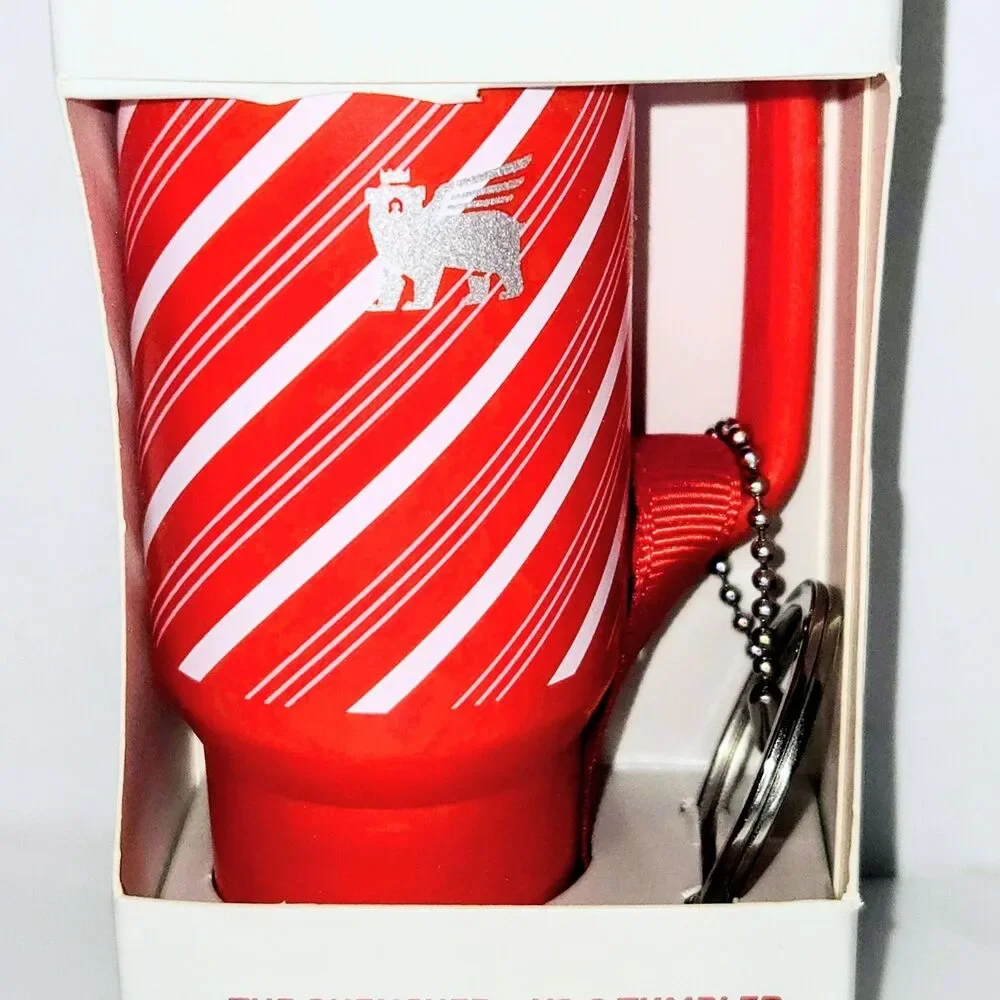 STANLEY Keychain Mini Quencher H2.0 Tumbler Ornament Limited Ed. Candy Cane NEW